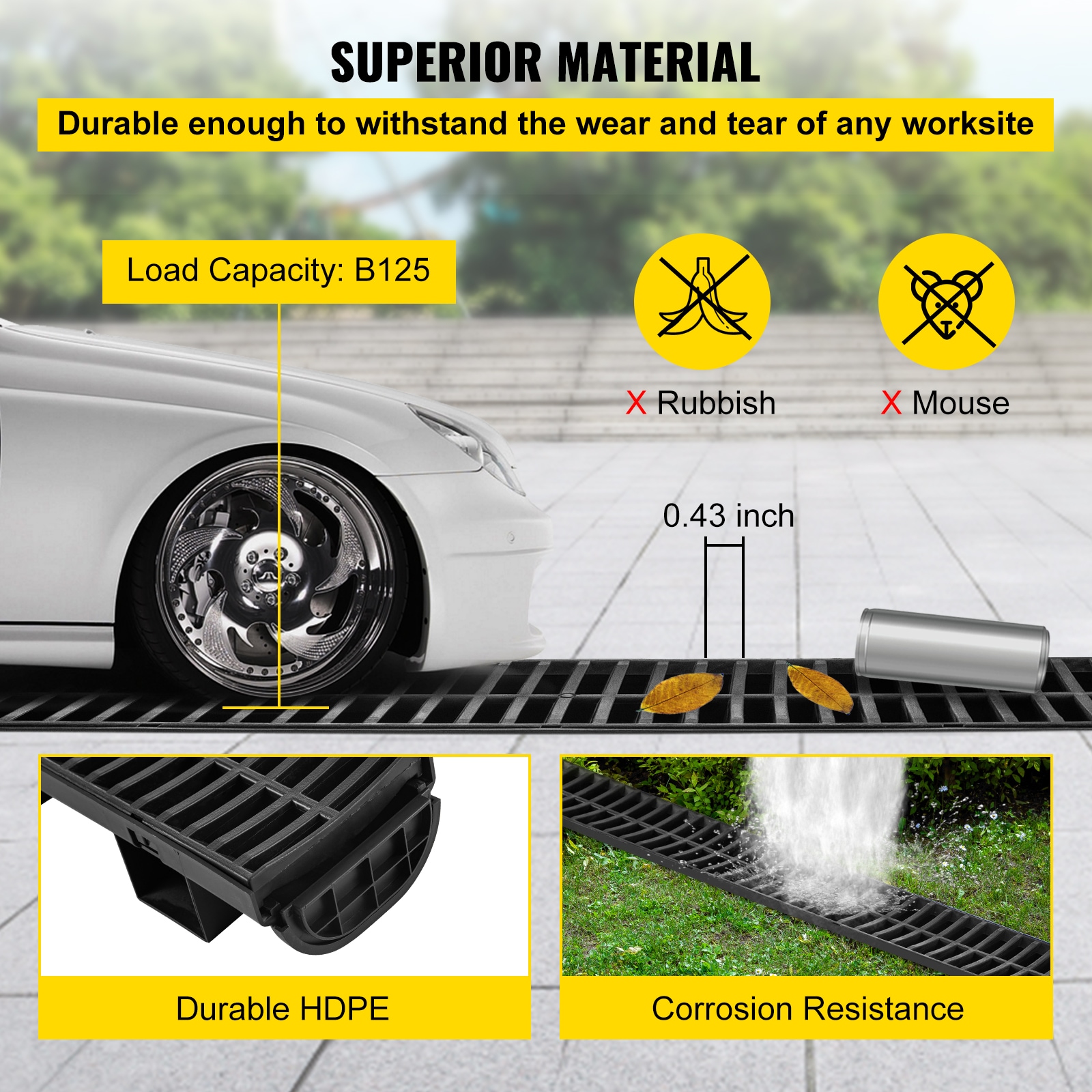 Trench Drain System With Plastic Grate For Garden And Driveway_voghion.com